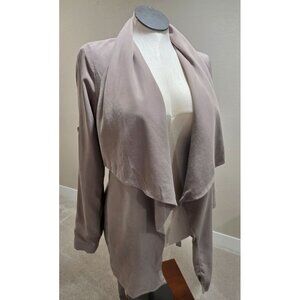 Draped Shawl Collar Taupe Open-Front Long Sleeve Jacket